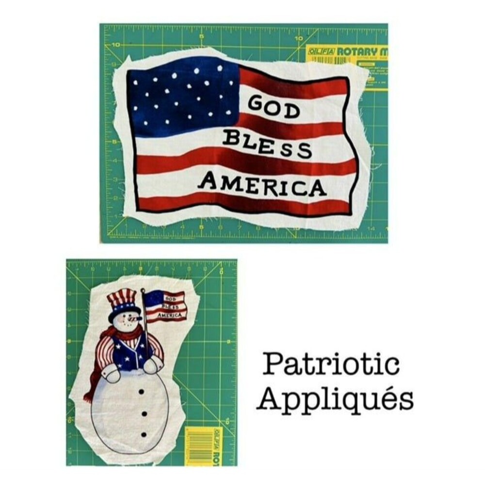 Set of 2 Patriotic Quilt Appliques Uncle Sam Snowman & Flag by Daisy Kingdom